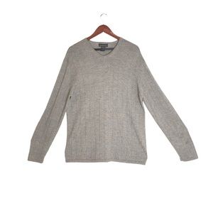 Banana Republic Taupe Extra Fine Merino Wool Ribbed Knit V-Neck Pullover Sweater